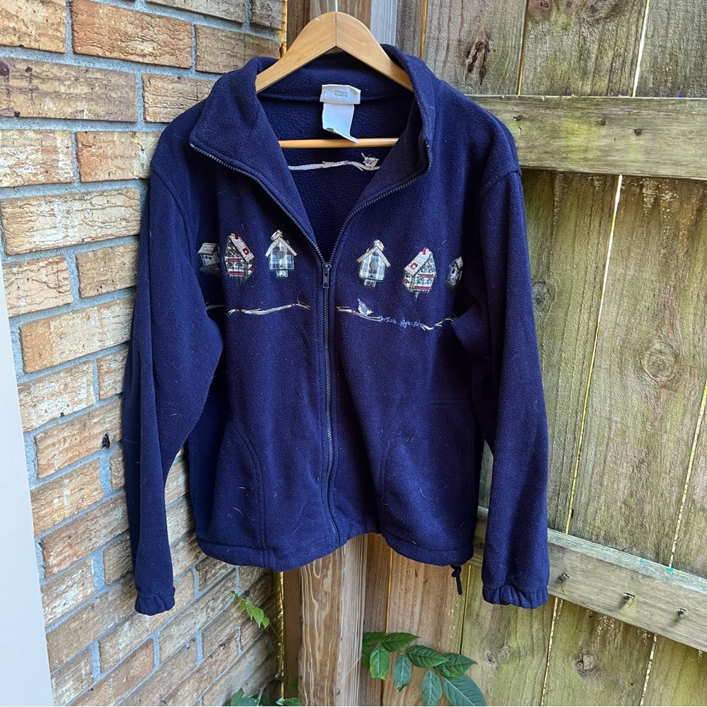 Vintage Northern Reflections Navy Sweatshirt With Embroidered Bird Houses